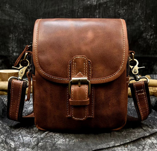 Hmer Genuine Leather Men's Shoulder Bag Vintage